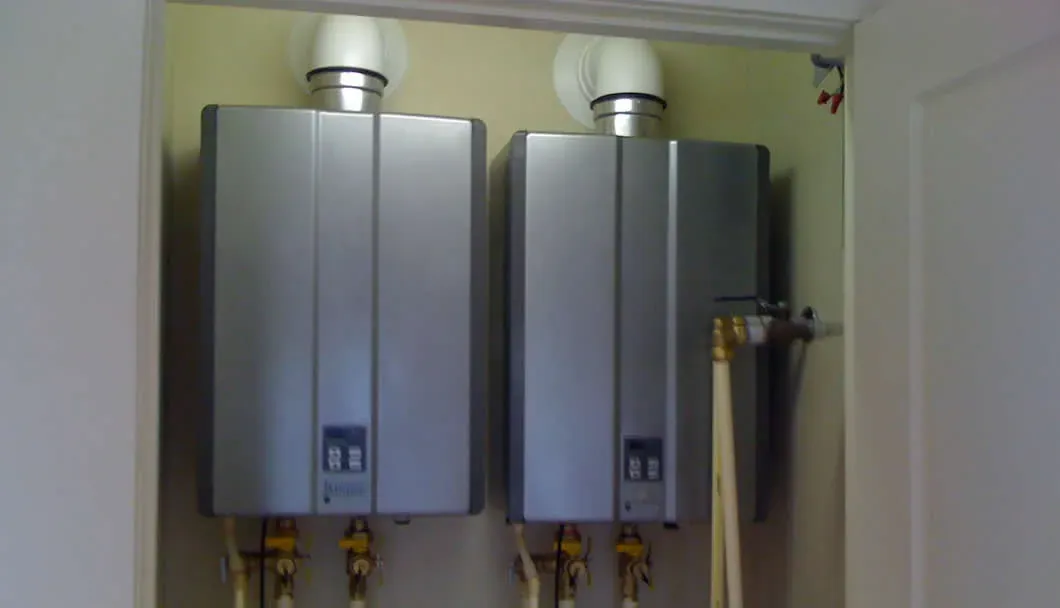 Two wall-mounted tankless water heaters